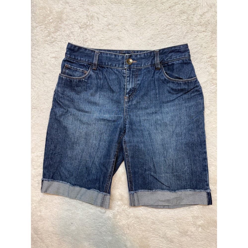 Sonoma Denim Bermuda Shorts Womens 8 Blue Cuffed Raw Hem Excellent